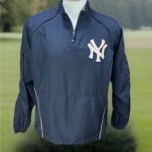 VTG New York Yankees Majestic Mens Size L Cool Base 1/4 Zip Warm-Up Jacket Navy